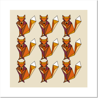 Geometric Foxes Pattern Orange Palette Posters and Art